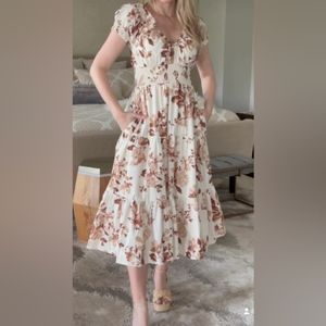 Abercrombie Cap Sleeve Smocked Waist Midi Dress